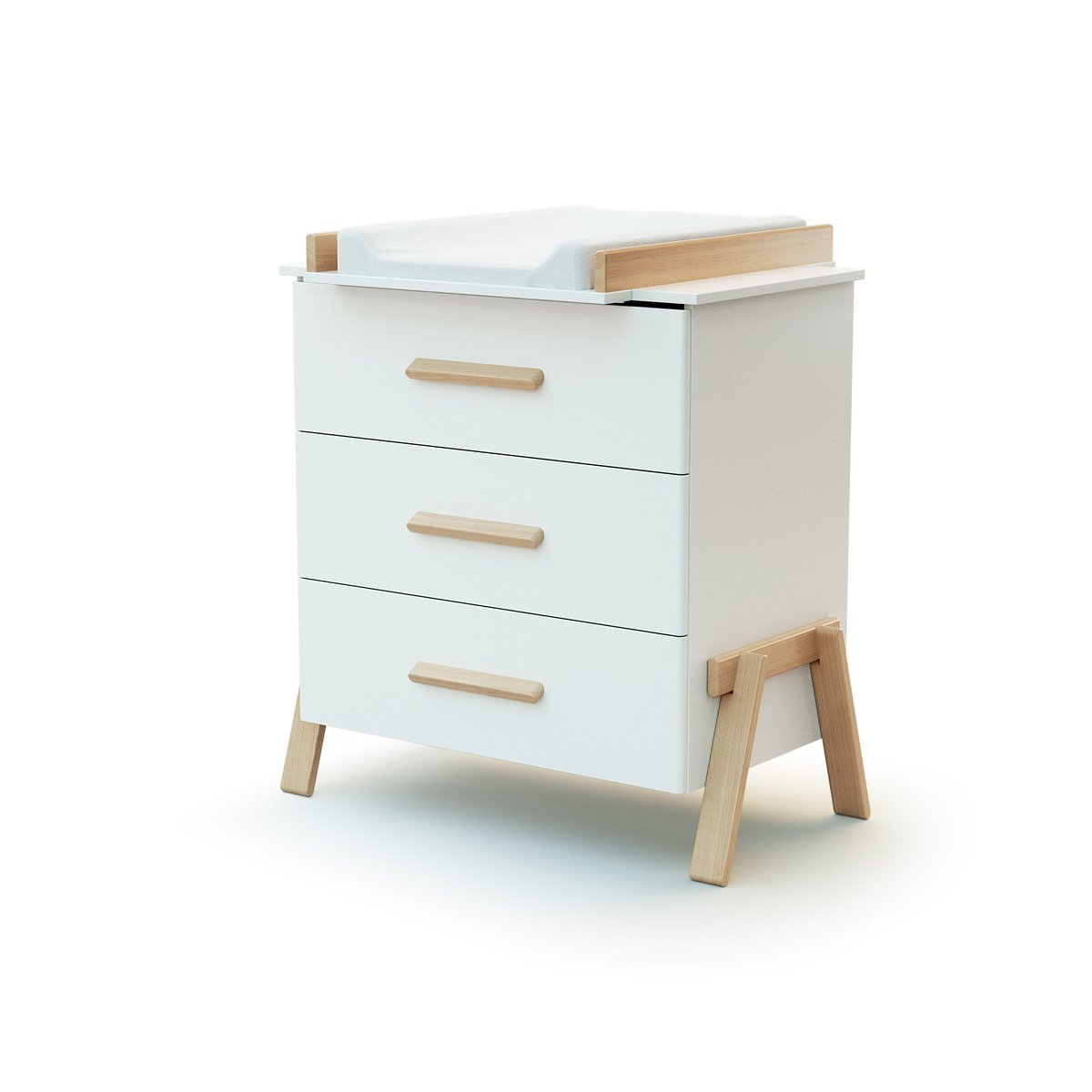 Duo Lit Bébé et Commode en bois CANAILLE blanc et hêtre, AT4