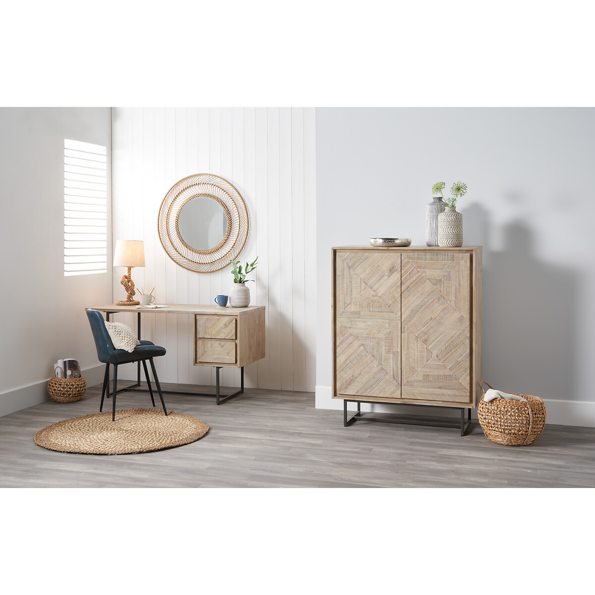 Industrial Parquet Bar Cabinet natural, SO'HOME