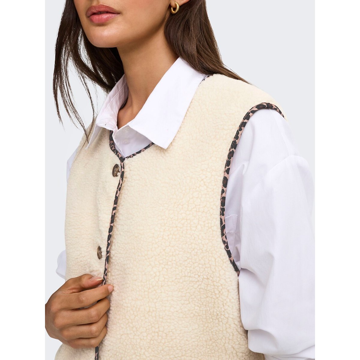 Veste sans manches en sherpa ecru, ONLY