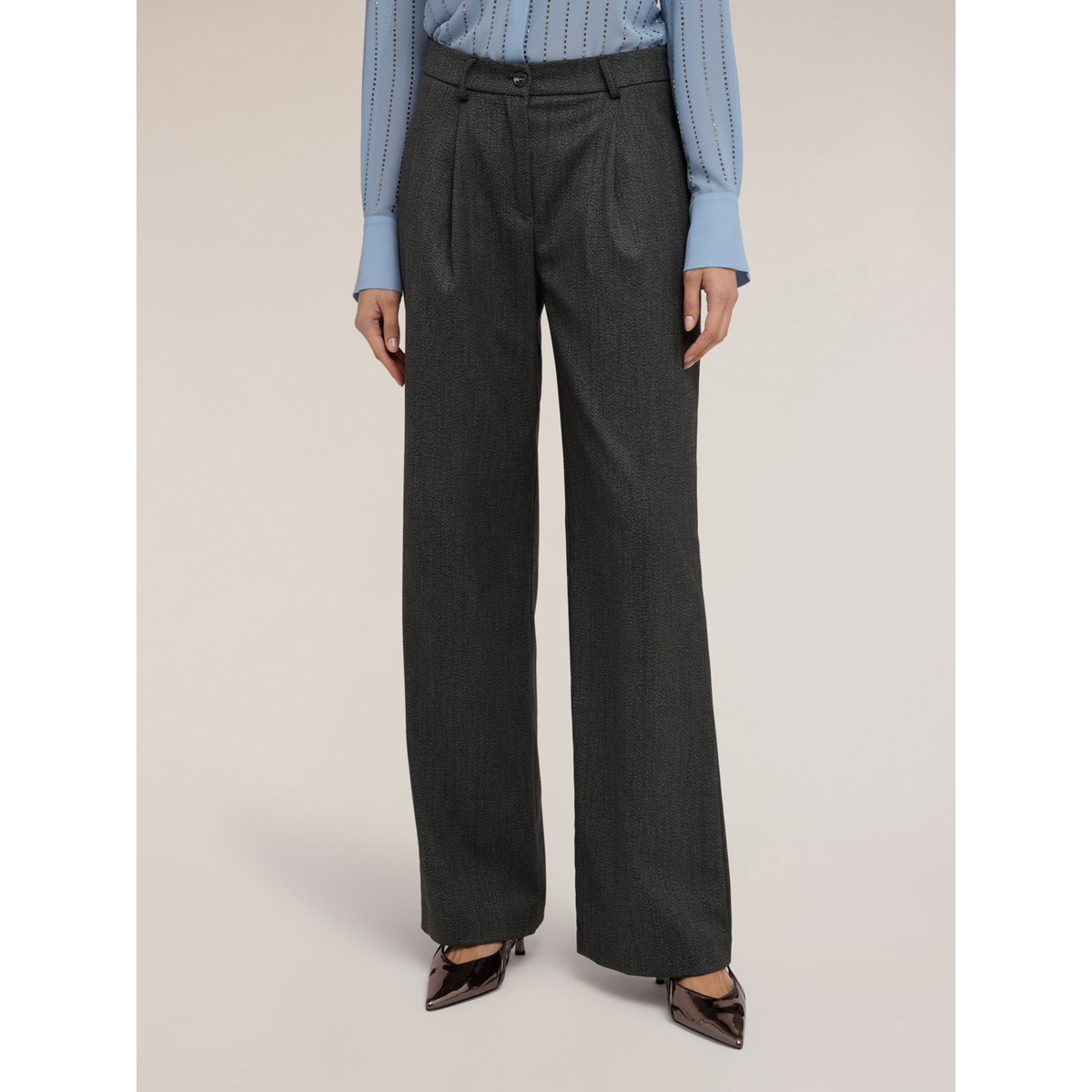 Pantalon palazzo en fil teint gris, MOTIVI