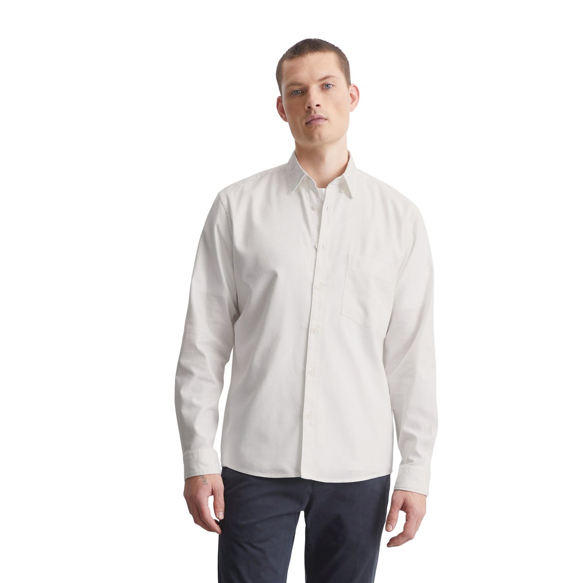 Chemise regular en mélange de coton biologique et de lyocell blanc, MARC O'POLO