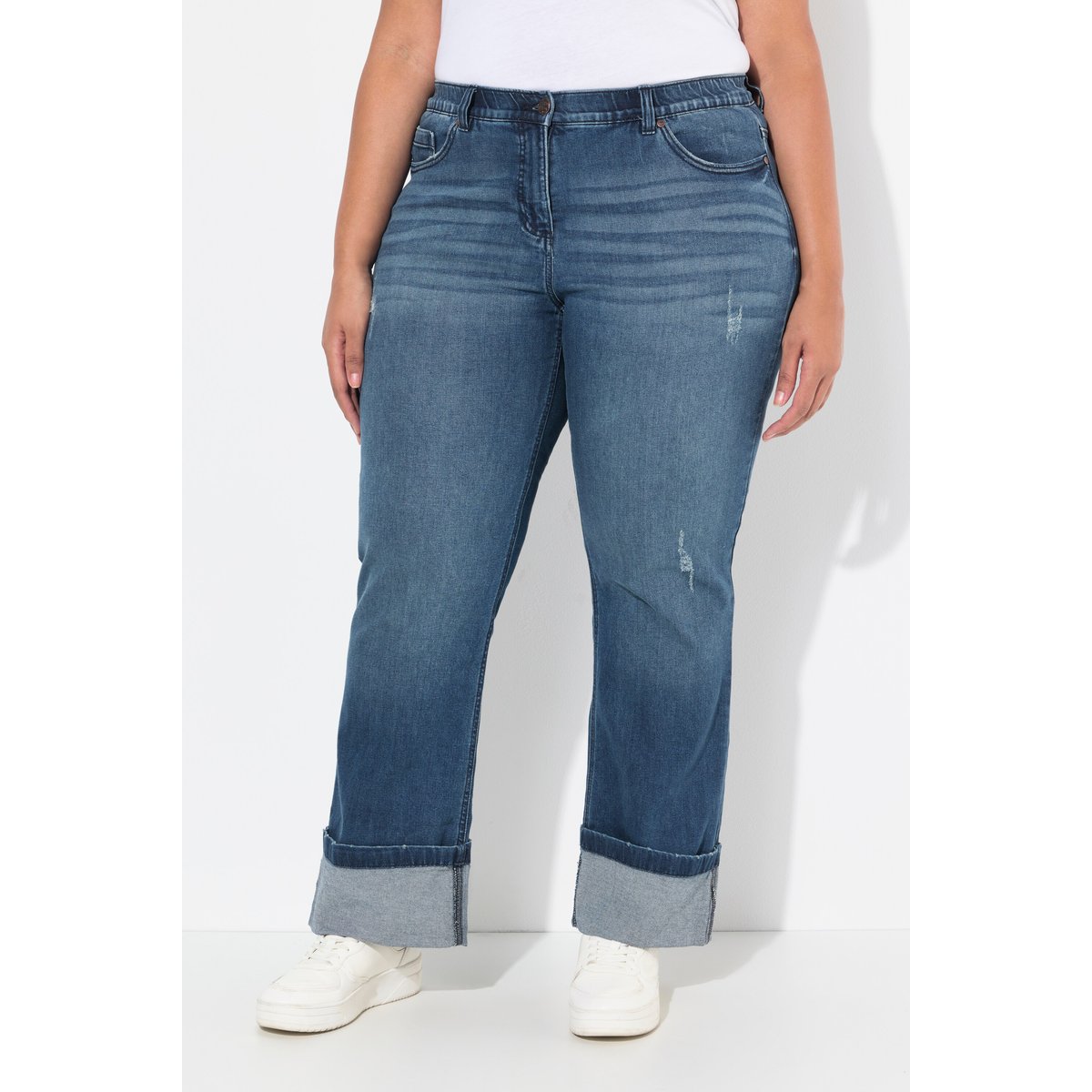 Jean 7/8 Mary, jambe large, détails destroy bleu jean, ULLA POPKEN