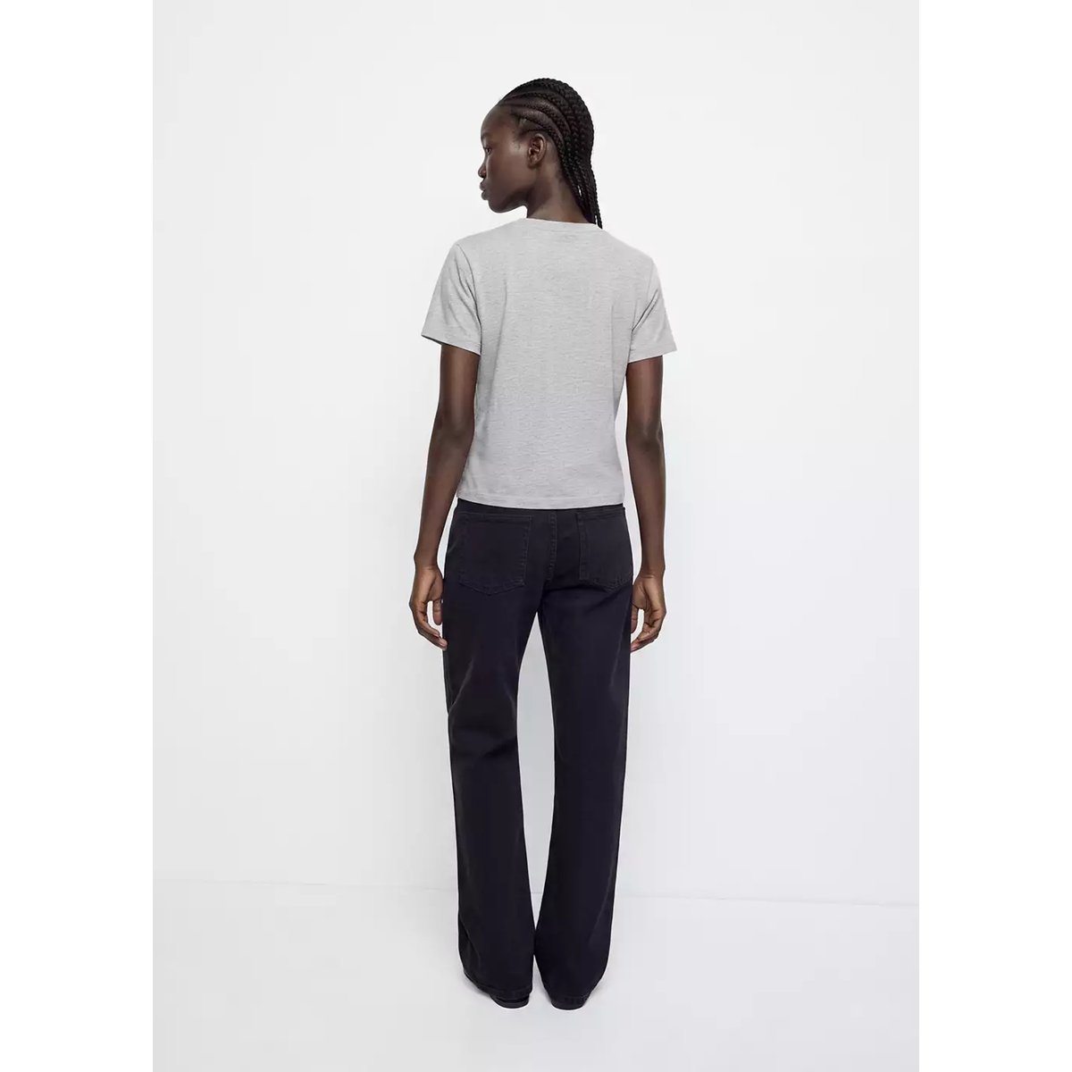 T-shirt en coton à plis et applications métalliques gris chiné clair, MANGO TEEN