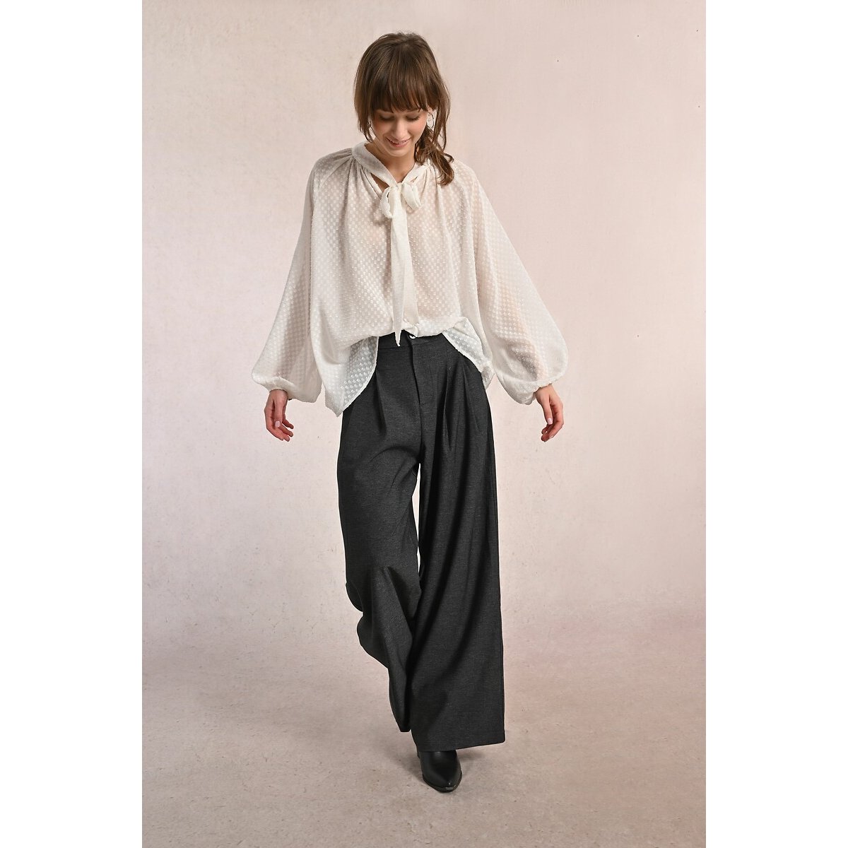 Wide Leg Trousers with High Waist grey, MOLLY BRACKEN