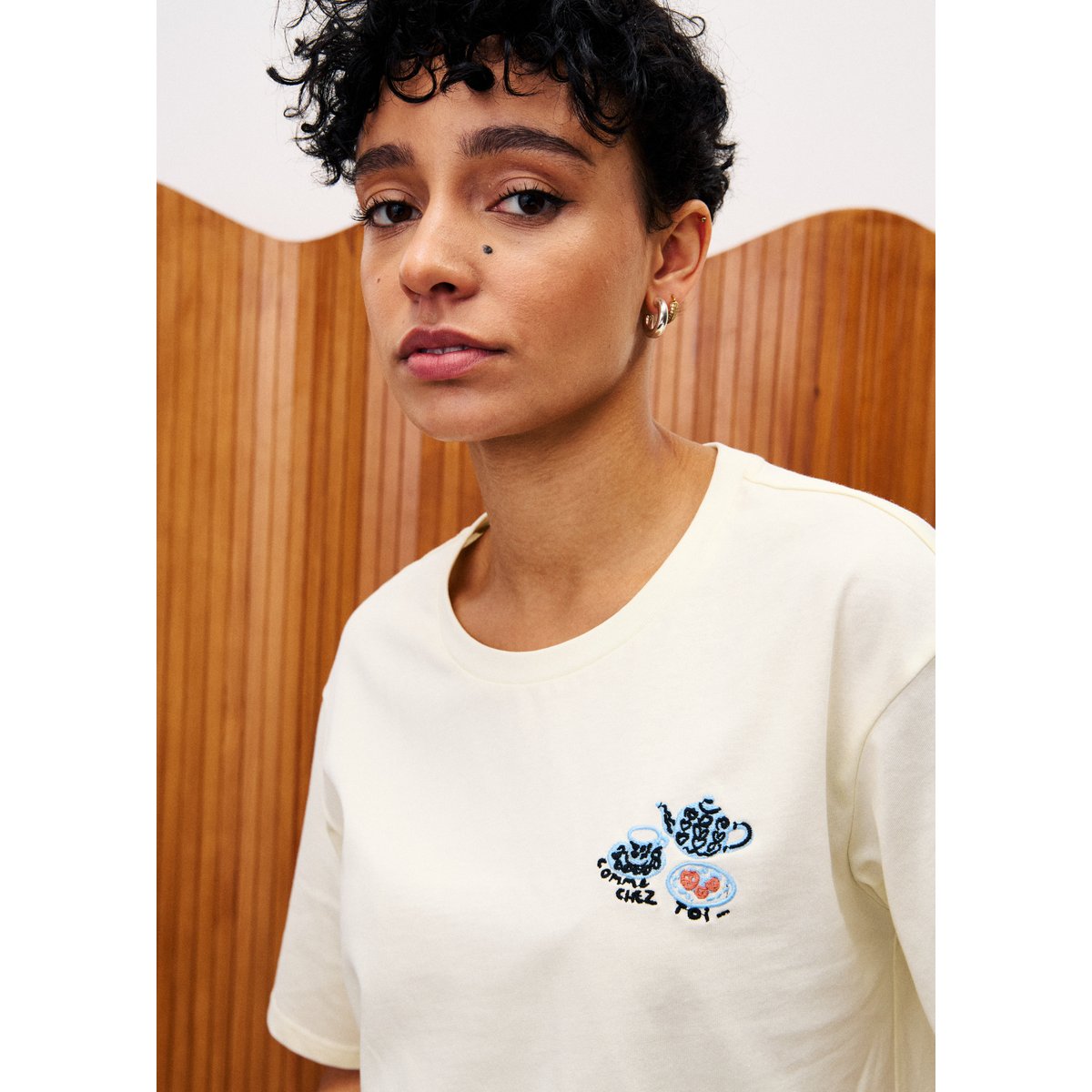 T-shirt en coton FELIX beige crème, FRNCH
