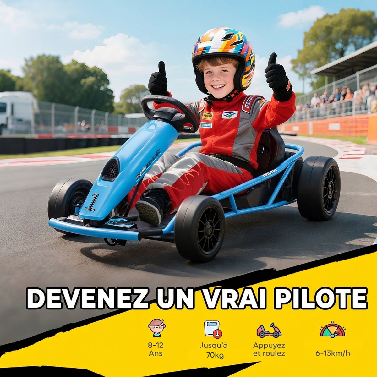 Kart électrique à conducteur assis Plastique bleu + noir, HOMCOM