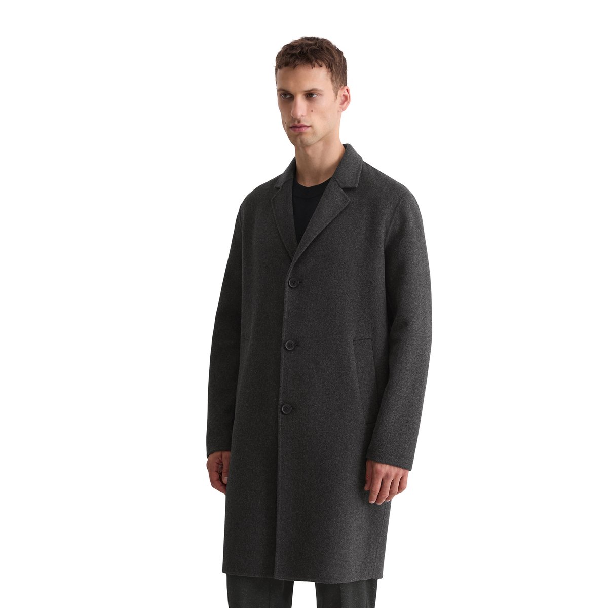 Manteau regular en mélange de laine double face recyclée noir, MARC O'POLO