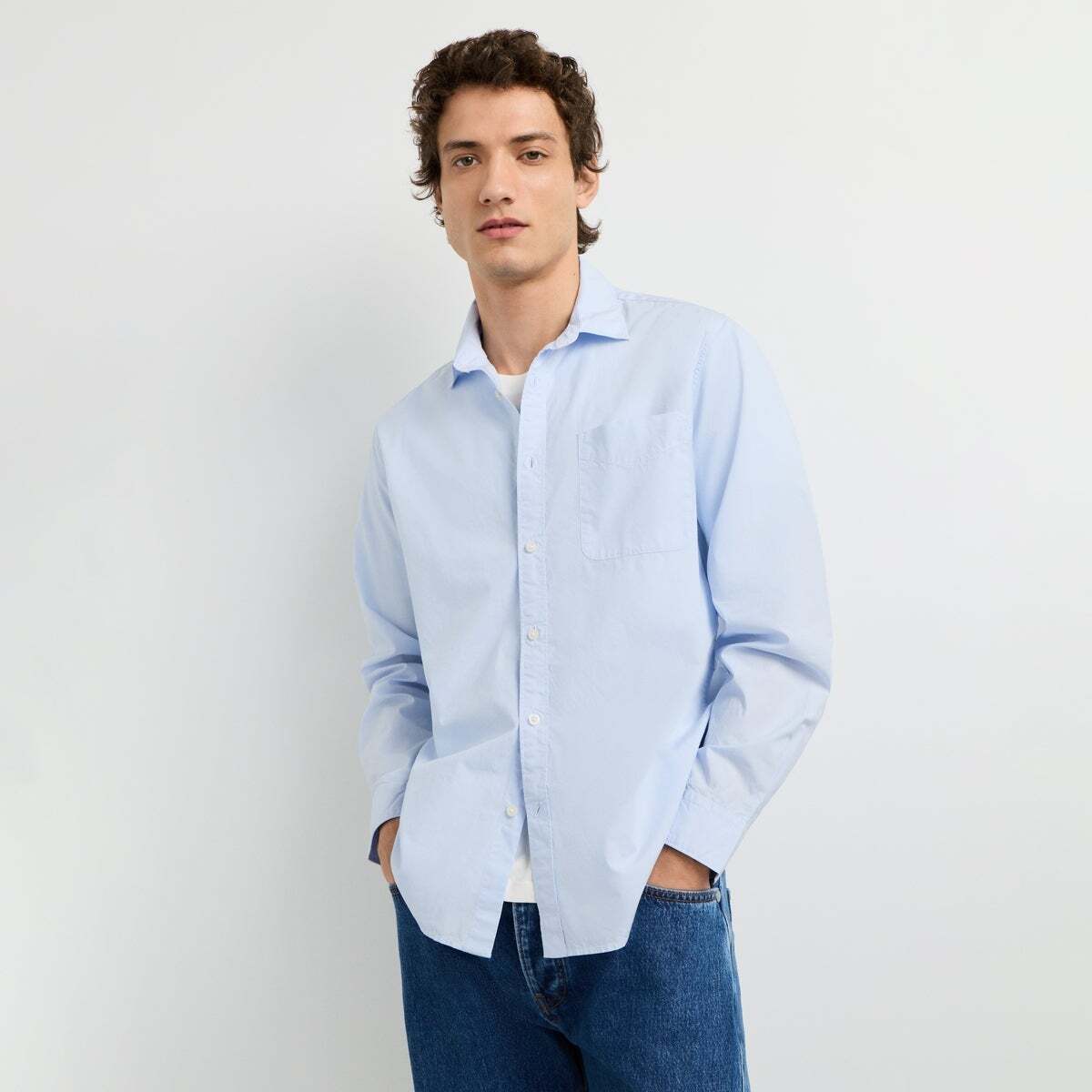 Chemise Coupe Regular En Popeline bleu javel, PEPE JEANS