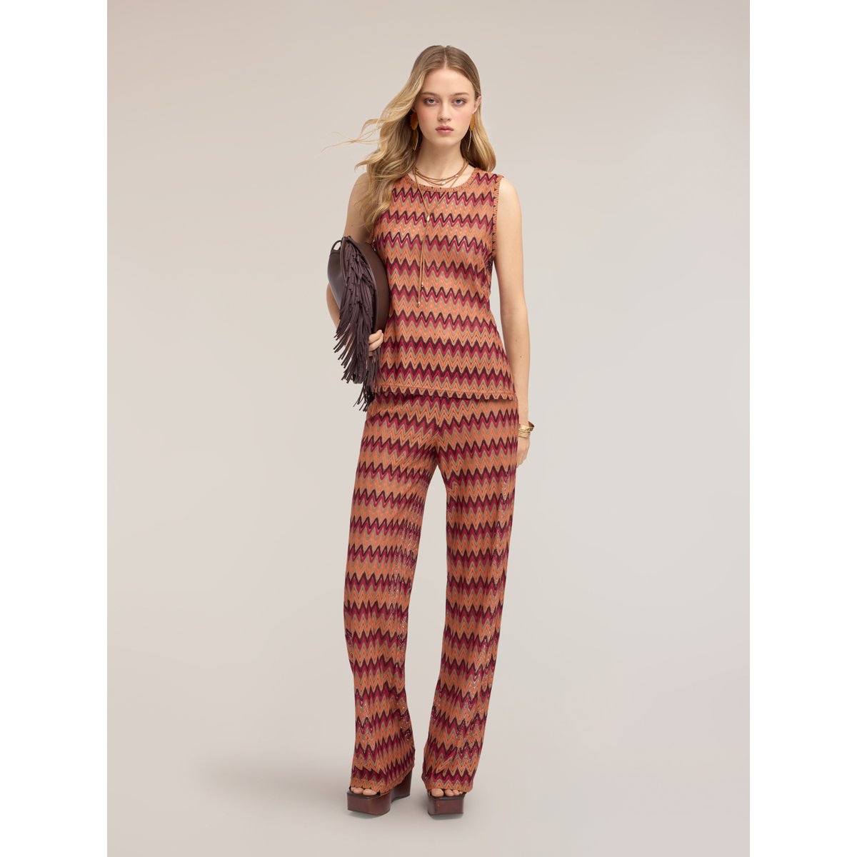 Top à imprimé chevron orange soleil, MOTIVI