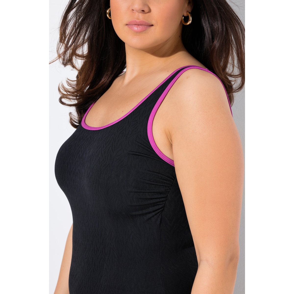 Maillot de bain, passepoils colorés noir, ULLA POPKEN