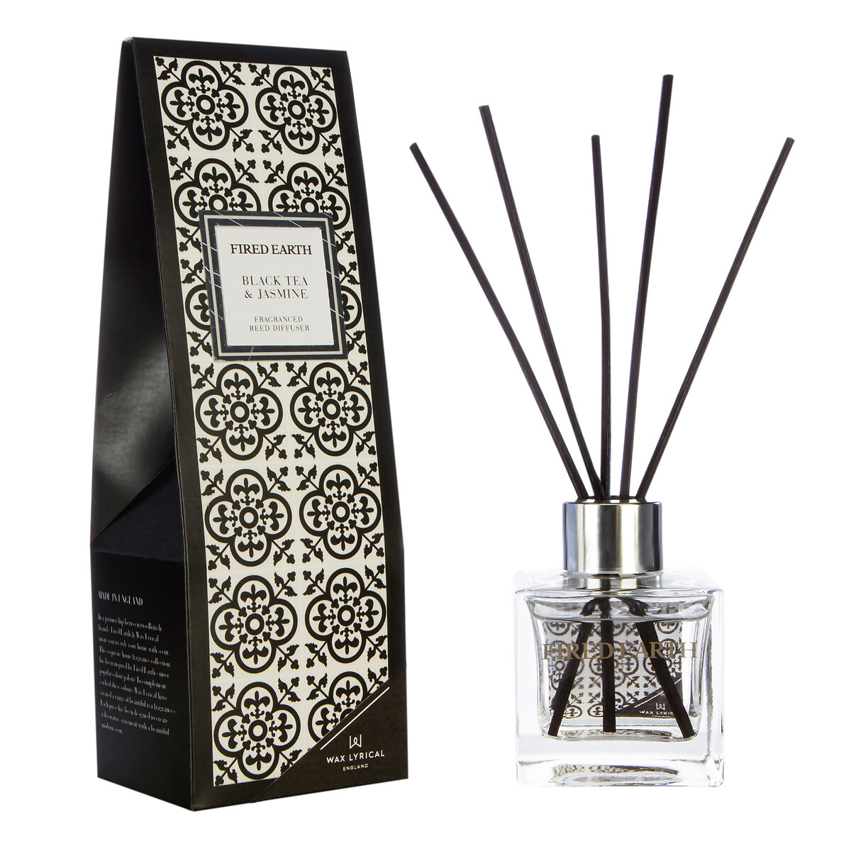Fired Earth Reed Diffuser 100ml Black Tea and Jasmine transparent, WAX LYRICAL