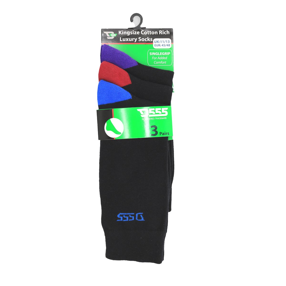 Lot de 3 paires de chaussettes grande taille PHOENIX bleu / rouge / violet, DUKE