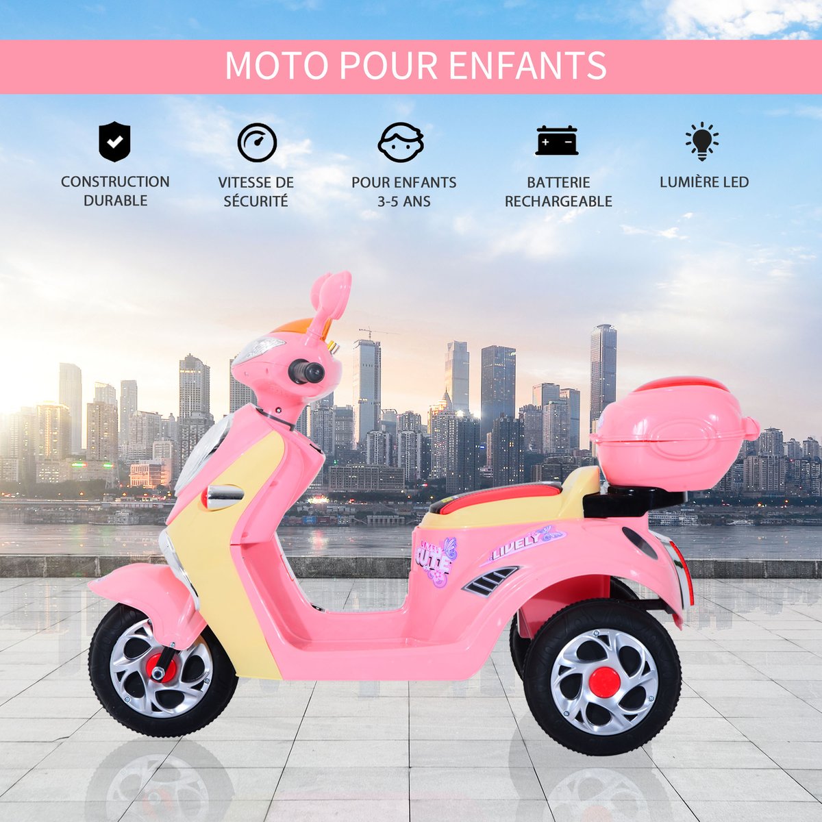 Scooter électrique enfant rose, HOMCOM