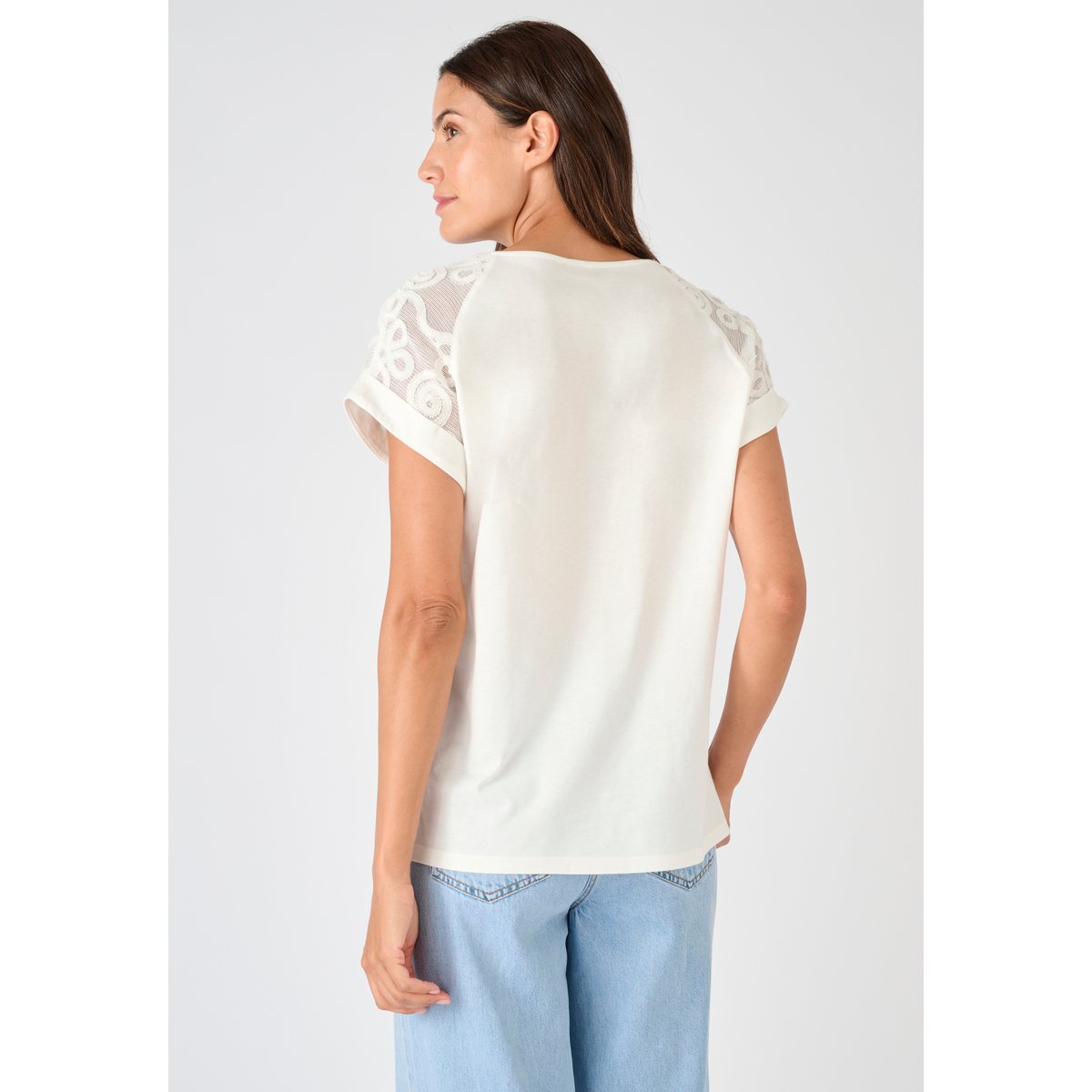 T-shirt bi-matière blanc cassé, DAMART