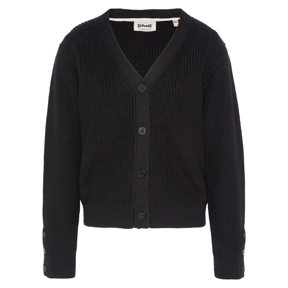 Cardigan à maille côtelet noir, SCHOTT