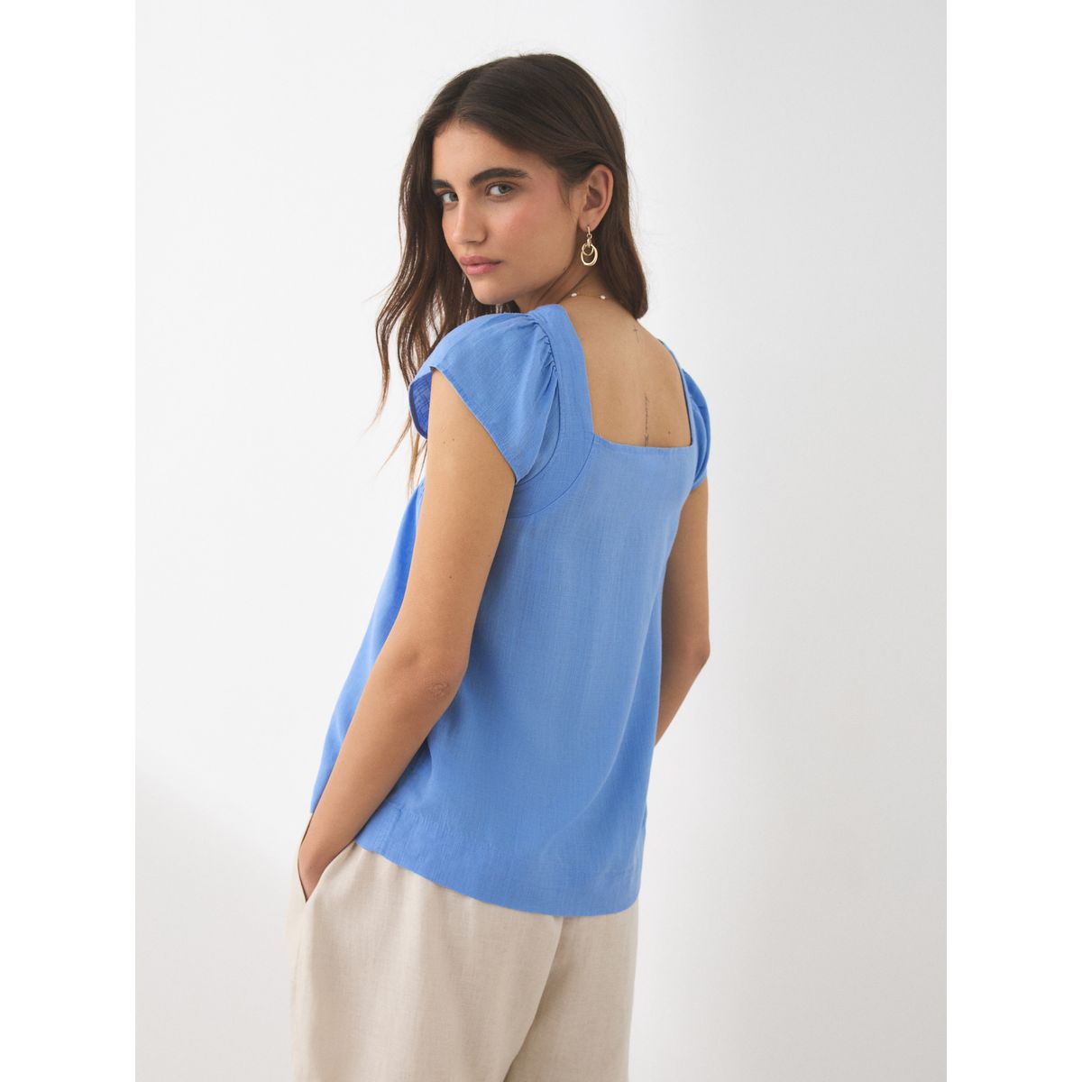 Haut à manches évasées avec lin, lot de 2 lot de deux à motif floral bleu pastel/écru, NEXT