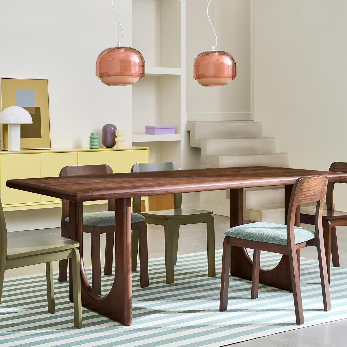 Table à manger, en plaqué noyer, 6 à 8 couverts, DOUVE coloris noyer, LA REDOUTE INTERIEURS
