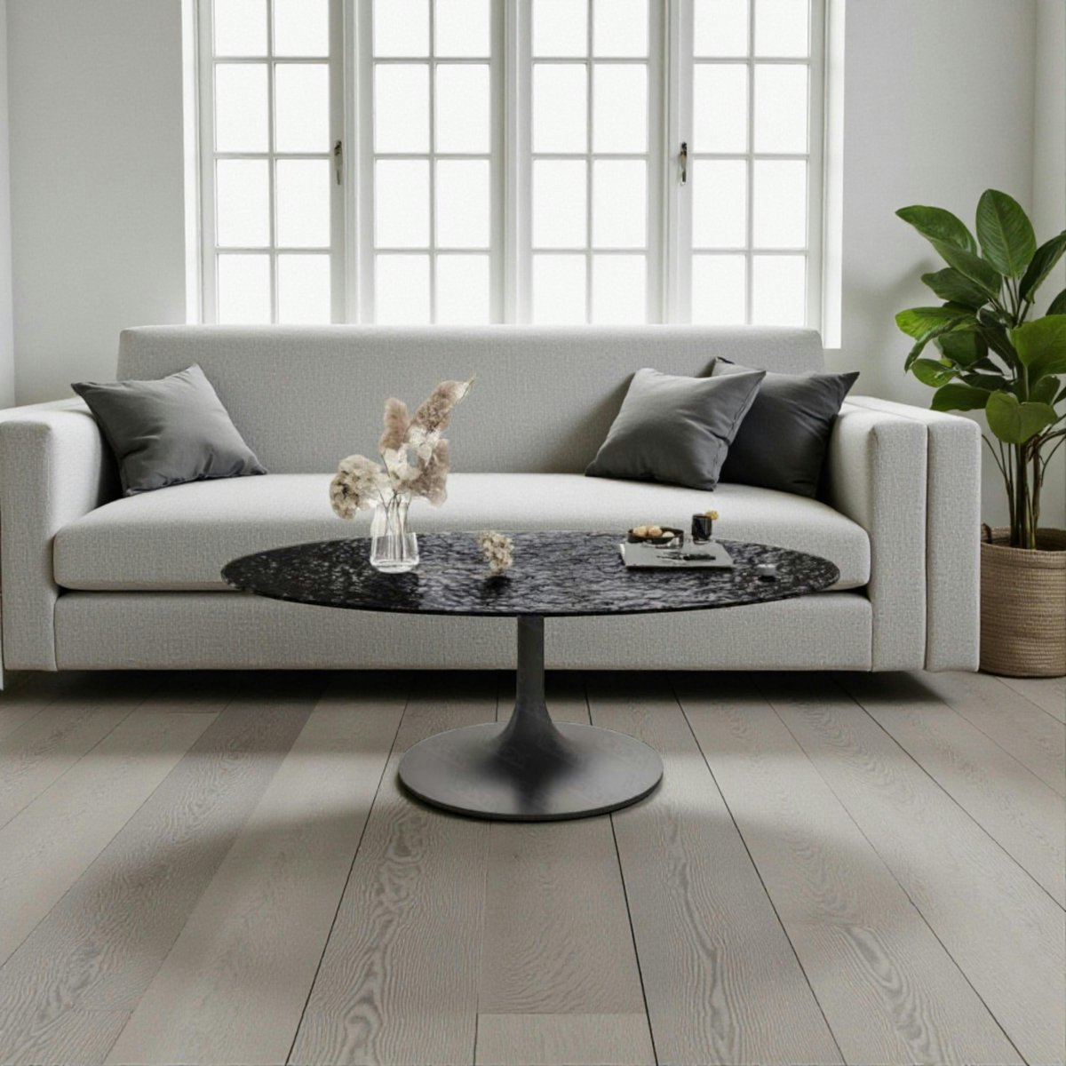Table basse verre ondulé noir ovale, pied tulipe LIGURIE noir, PIER IMPORT