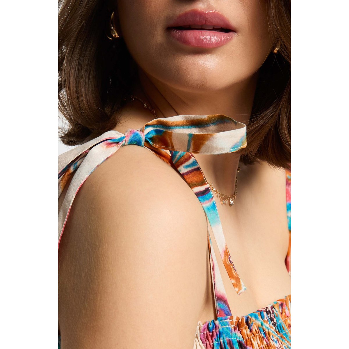 Top smocké imprimé multicolore, MORGAN