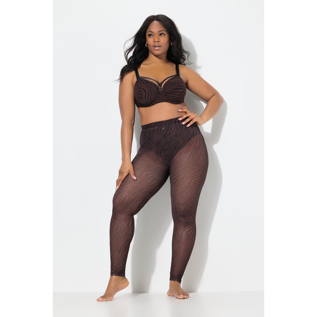 Legging-collant en mesh. Motif animal chocolat, ULLA POPKEN