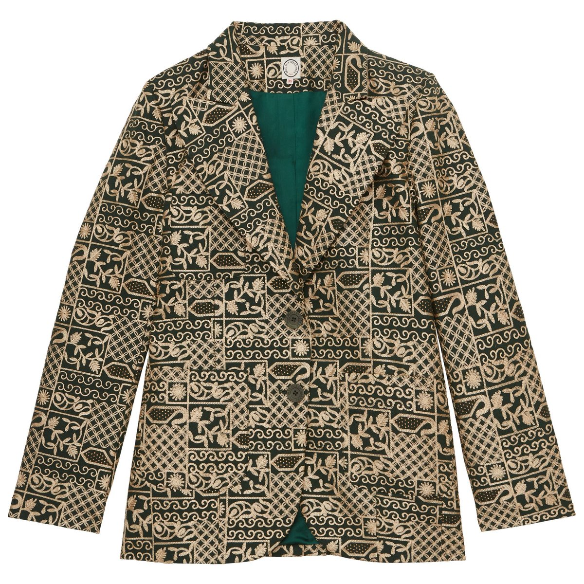 Veste Thadee en coton brodé vert marron, INES DE LA FRESSANGE PARIS