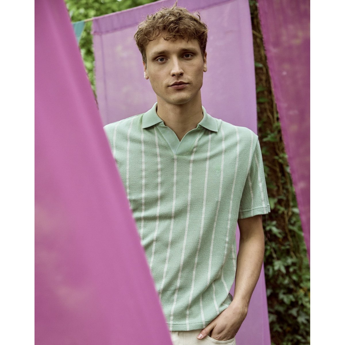 Polo BLACHE vert clair et écru, FAGUO