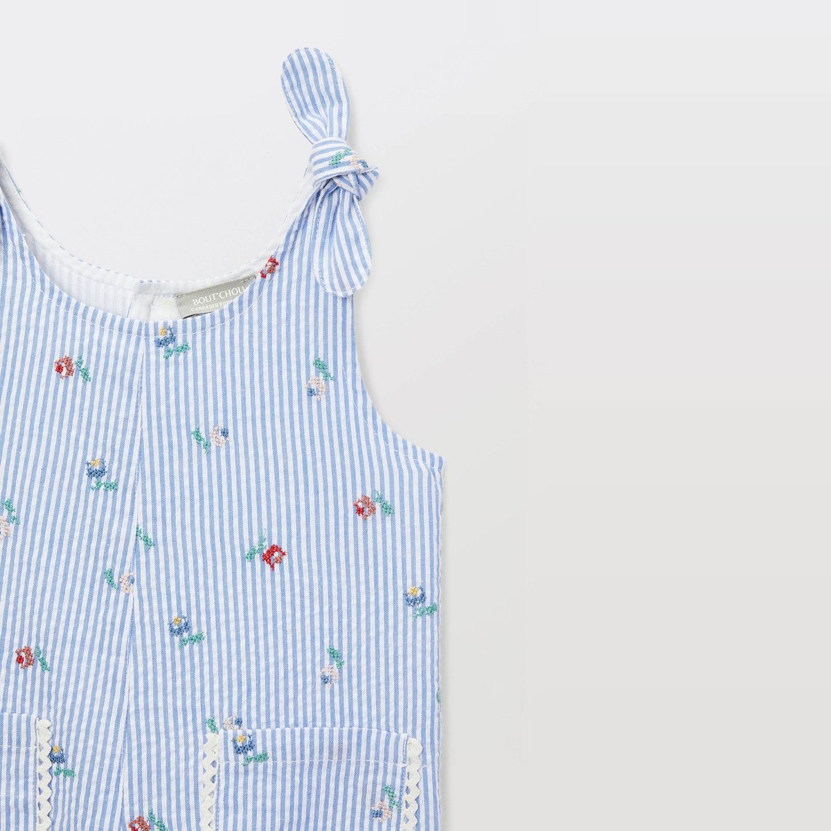 Salopette courte avec fichu rayés et imprimés en coton tender, BOUT'CHOU