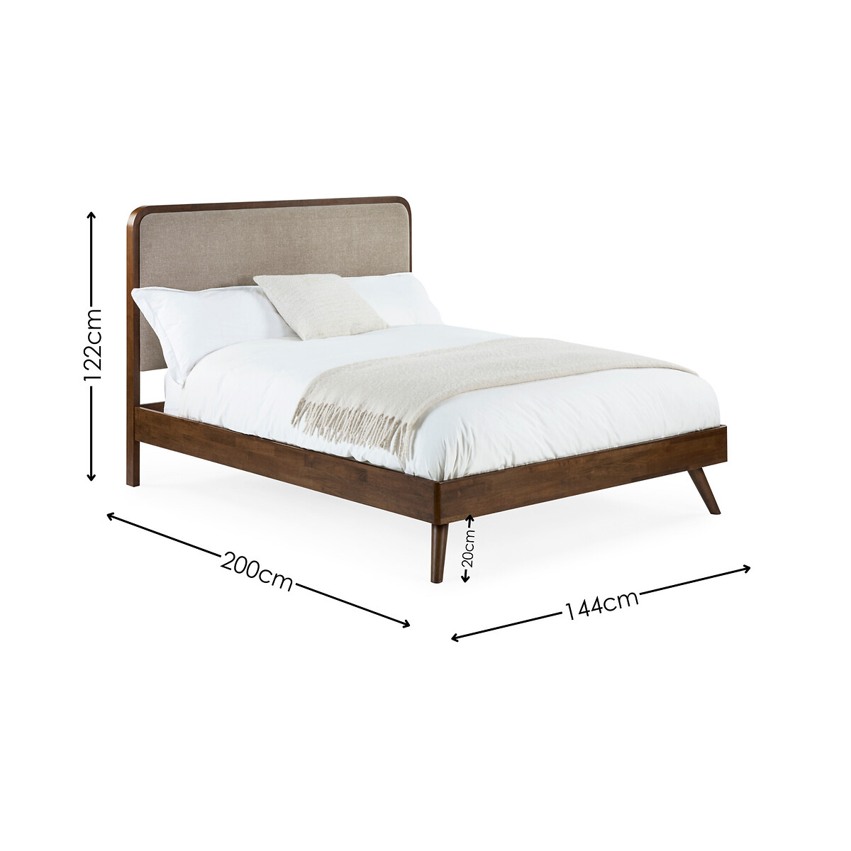 Windson Chenille Headboard & Solid Wood Bed walnut, SO'HOME