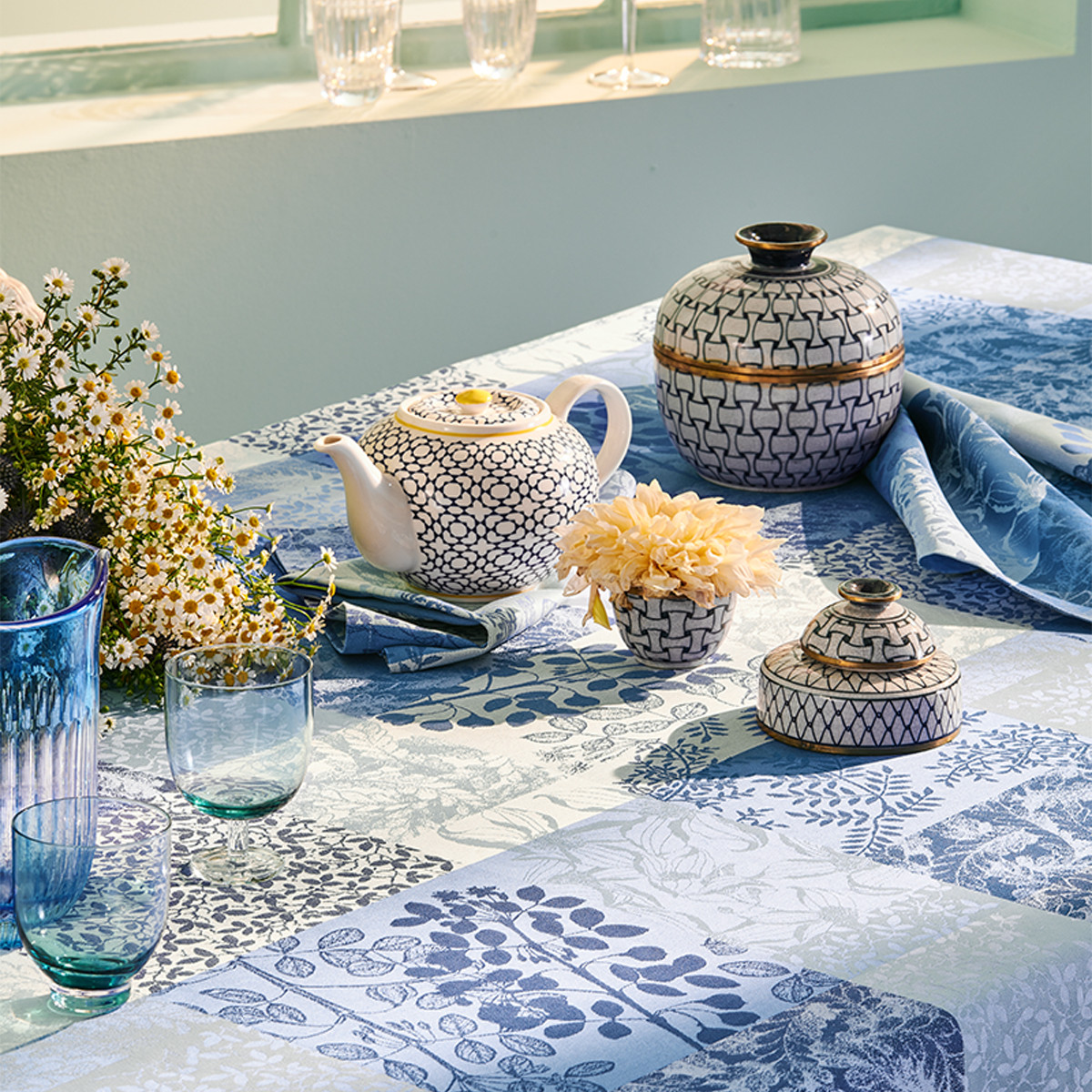 Set pur coton MILLE RAMEAUX bleu, GARNIER THIEBAUT