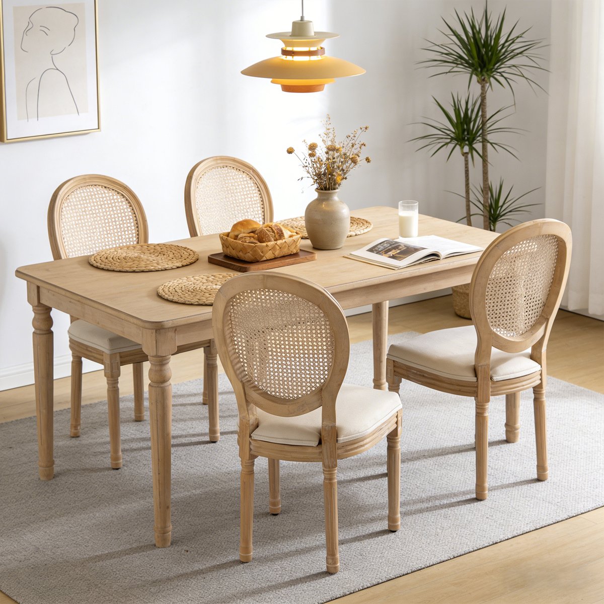 Lot de 4 chaises de salle à manger style classique en rotin, KOARAT beige, MEUBLES COSY