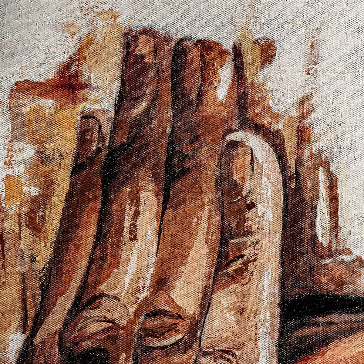 Tableau abstrait contemporain fait main marron naturel effet lin, RECOLLECTION