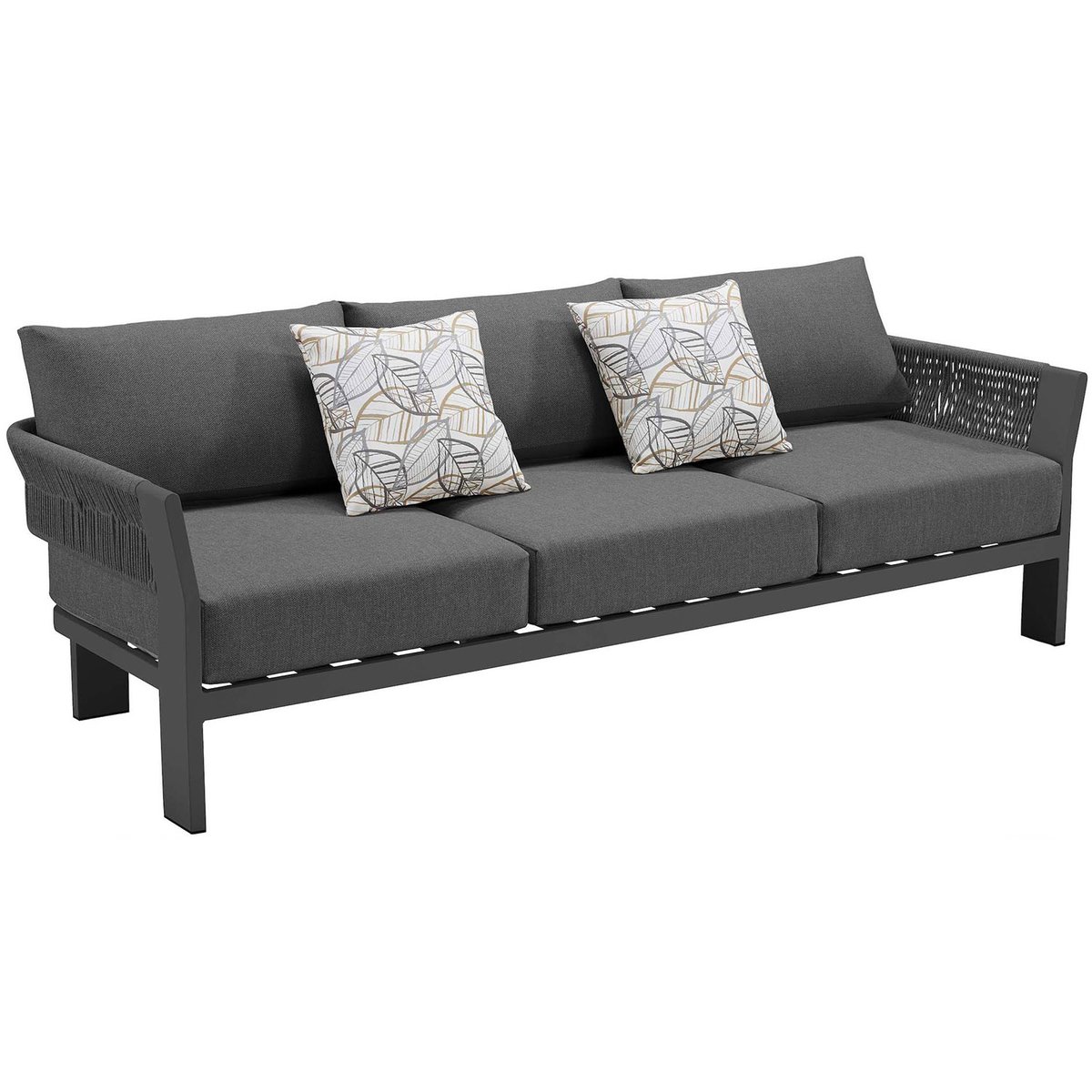 Salon de jardin 5 places en aluminium et corde tressée, OLBY gris anthracite, AU JARDIN DE CHLOÉ
