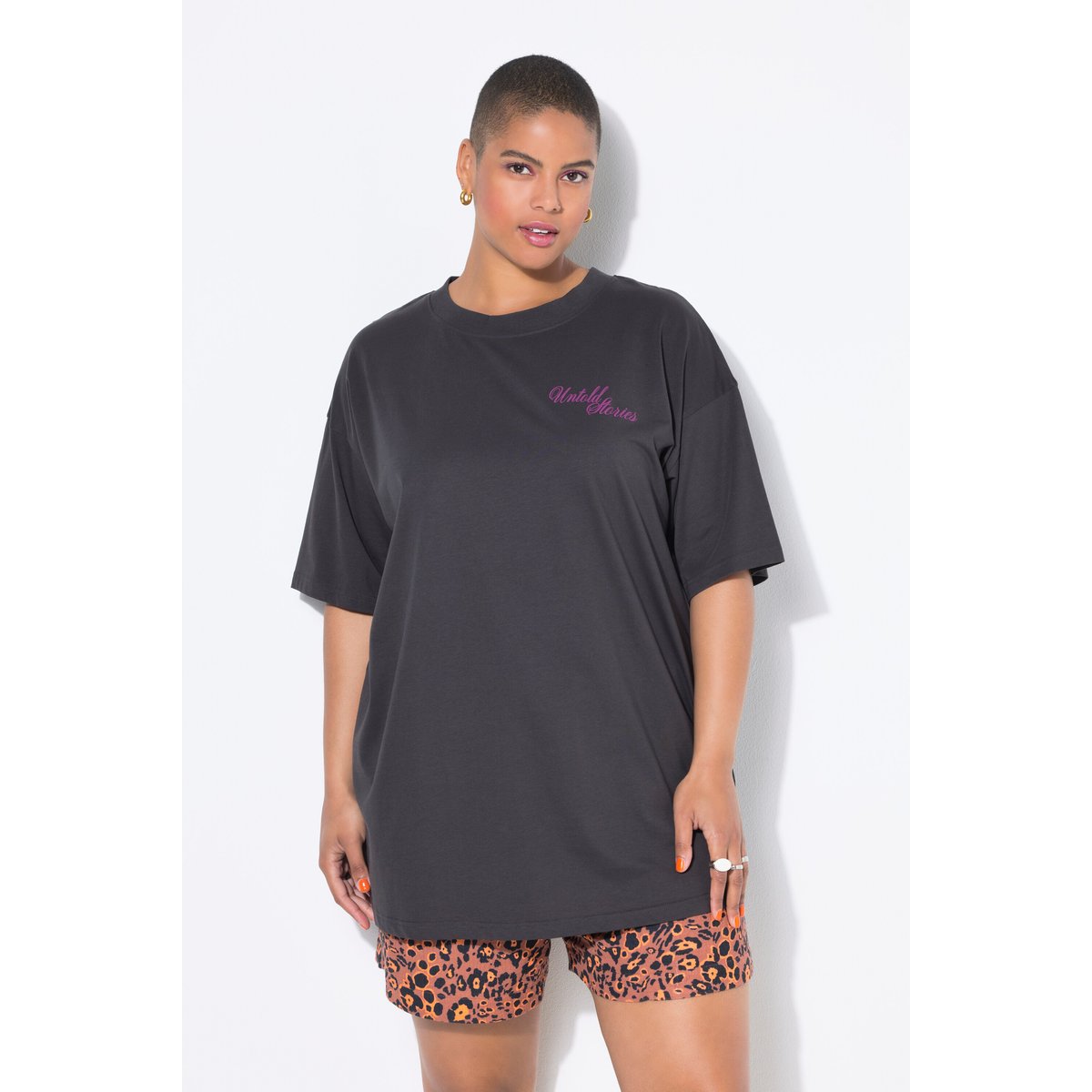 T-shirt oversize, imprimé à message marron noir, STUDIO UNTOLD