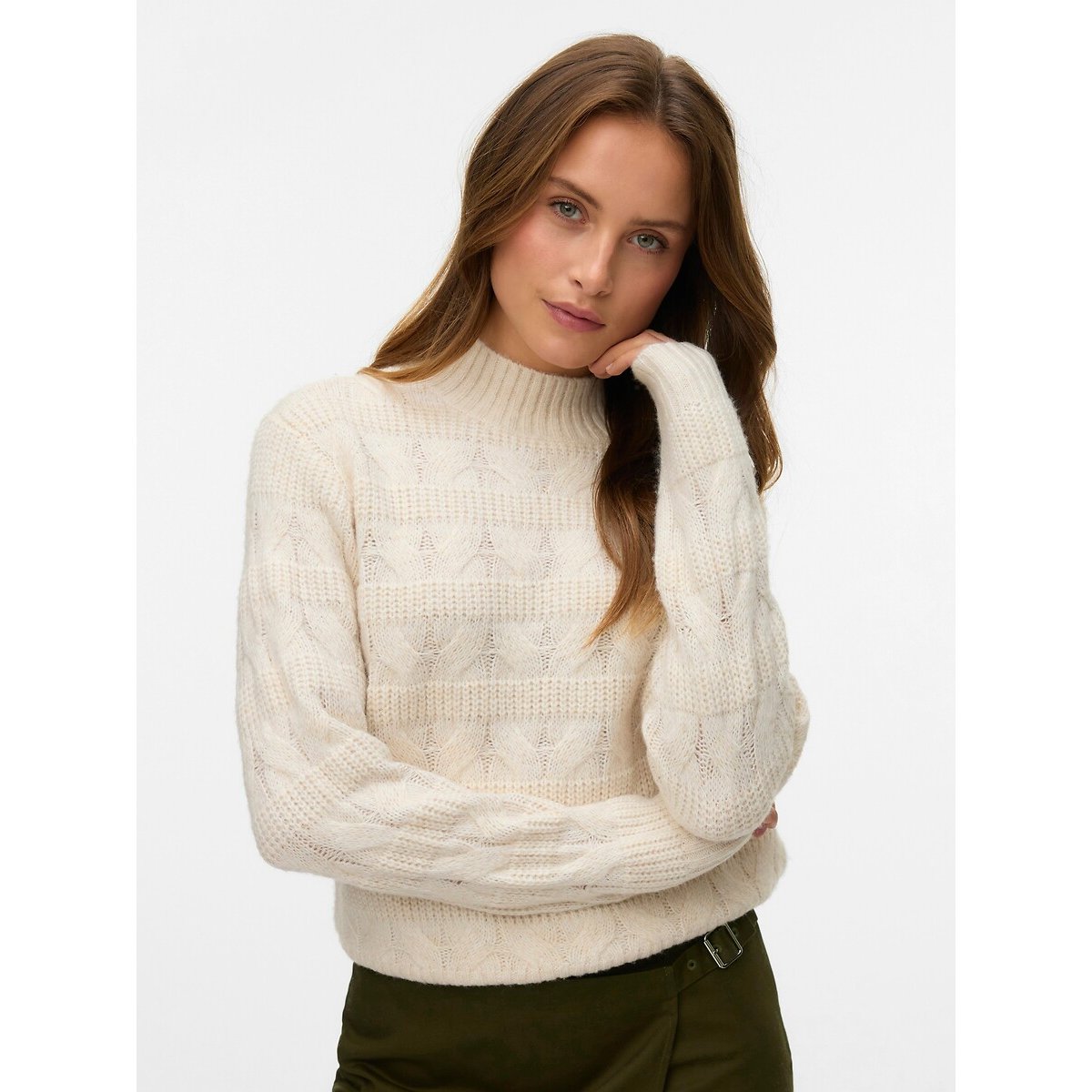 Pull col montant torsadé blanc, VERO MODA