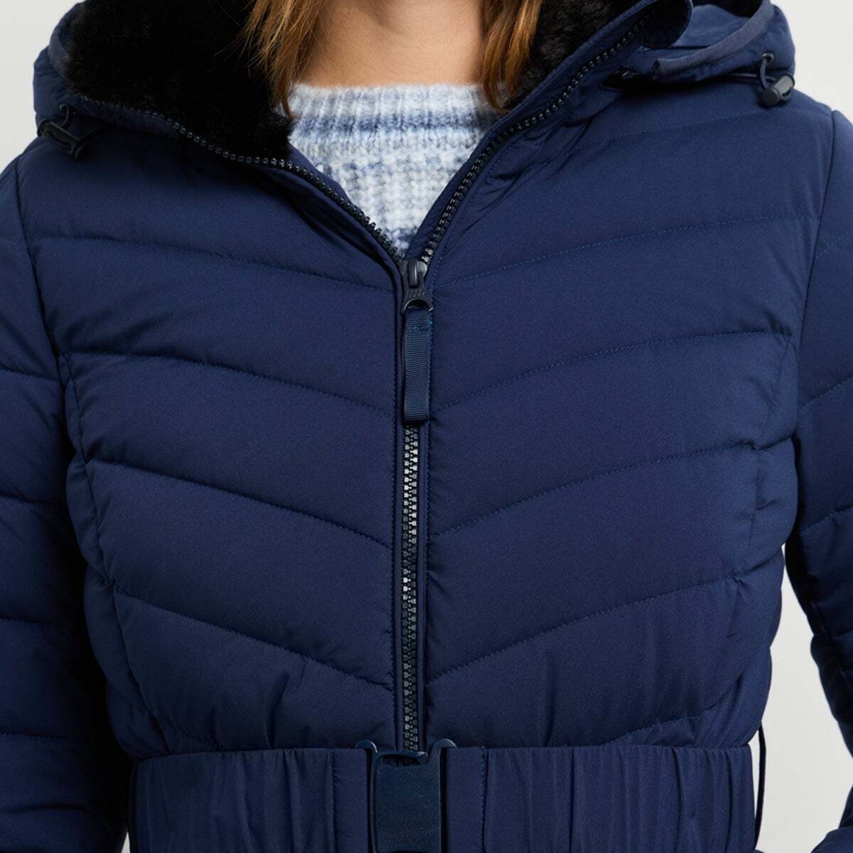 Doudoune Longue Avec Ceinture bleu dulwich, PEPE JEANS