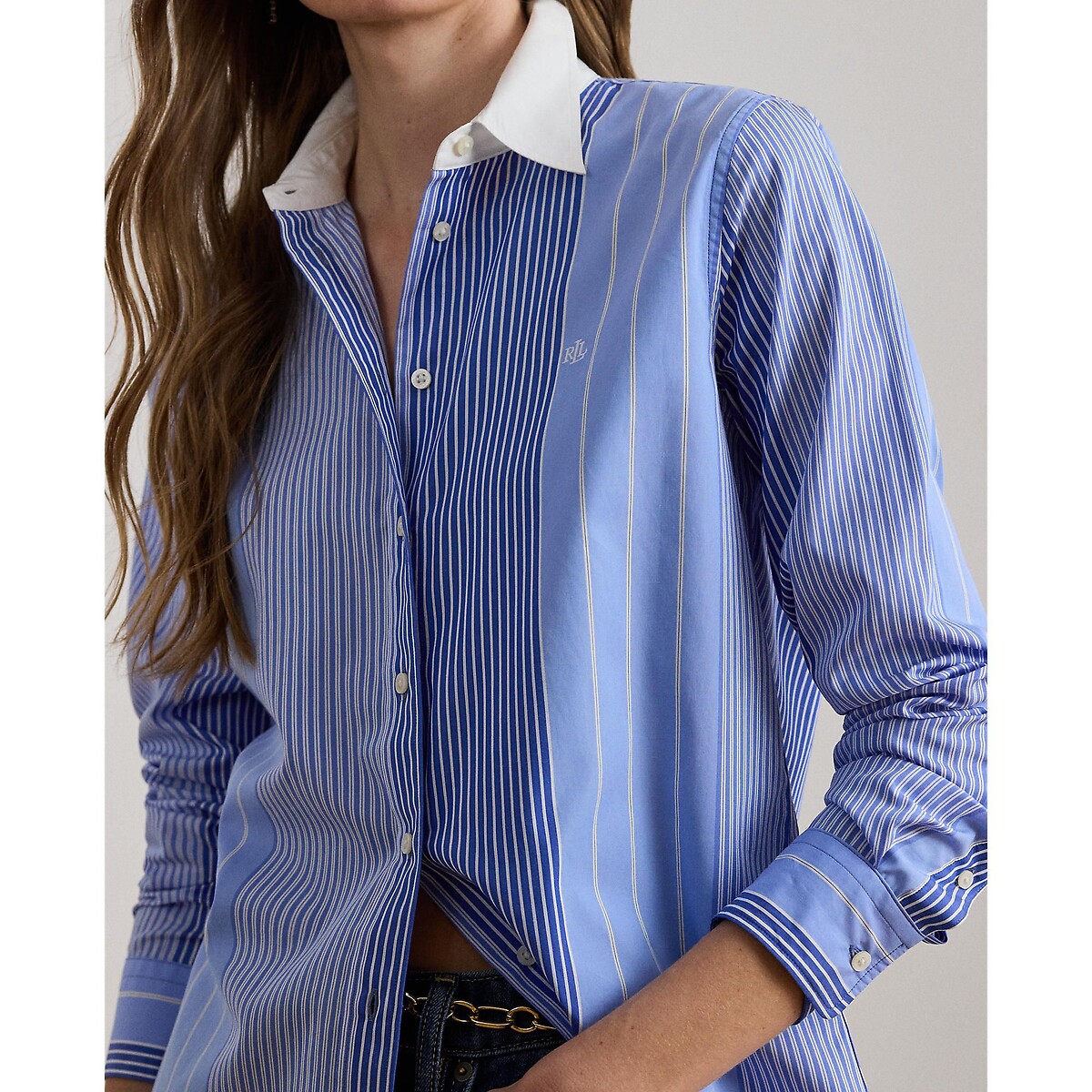 Striped Long Sleeve Shirt blue striped/white, LAUREN RALPH LAUREN