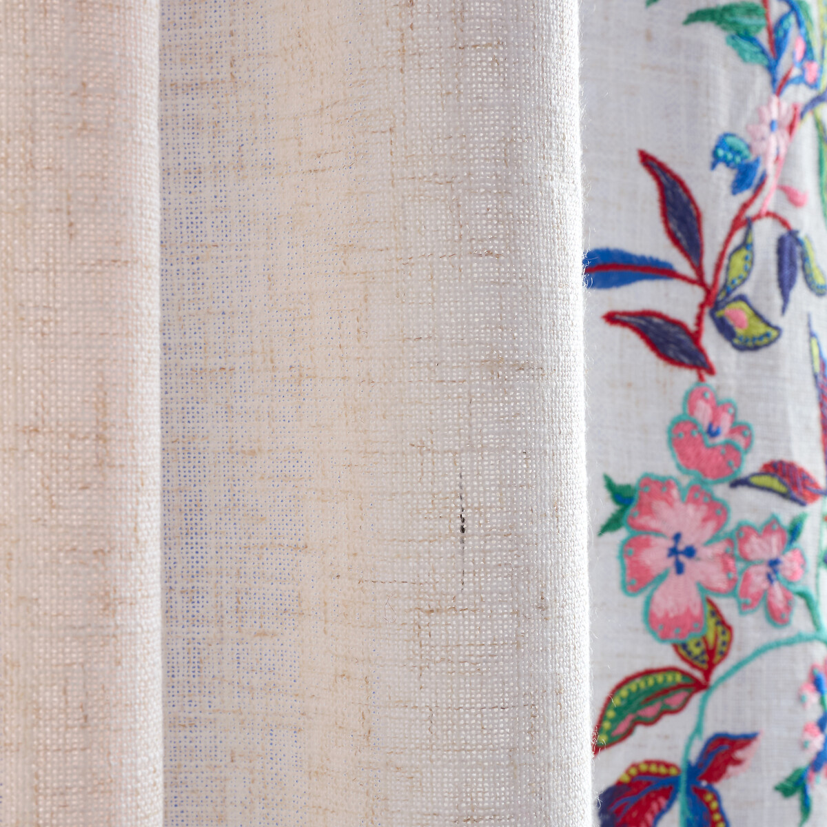 Flourish Floral Embroidered Tab Top Voile Curtain Panel multi-coloured, SOPHIE ROBINSON