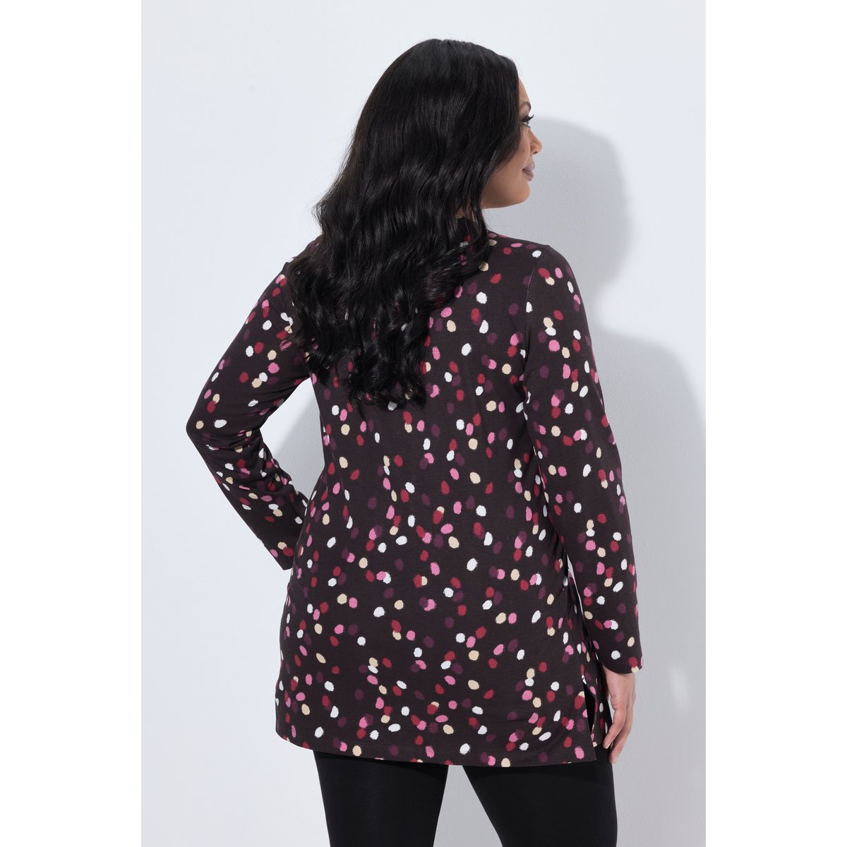 T-shirt long imprimé à pois acajou, ULLA POPKEN