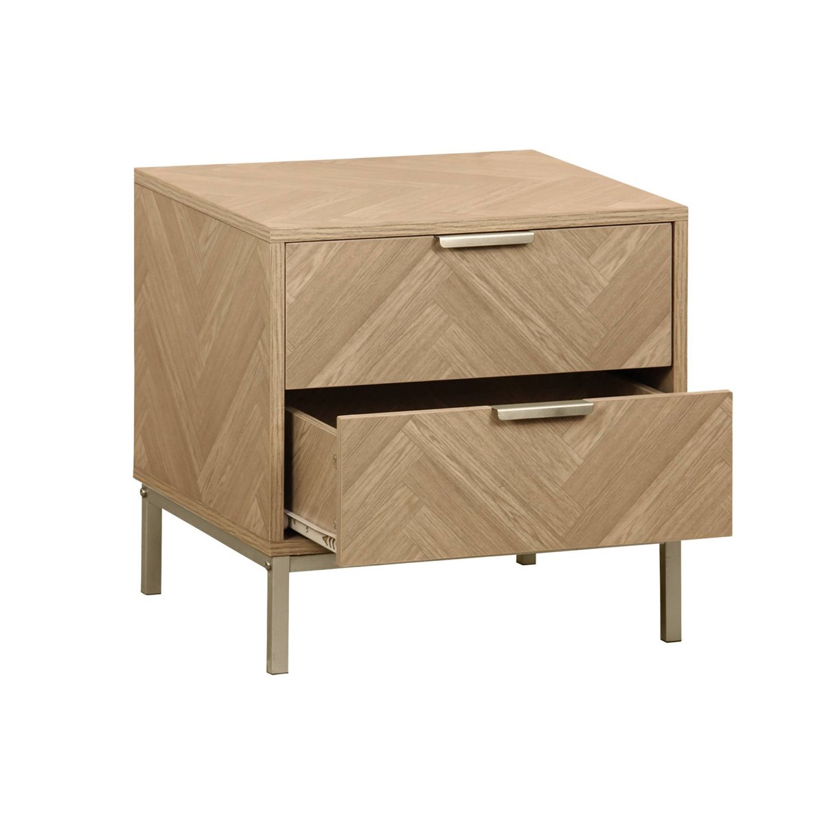 Table de chevet effet bois décor chevrons 2 tiroirs BUDAPEST naturel, SWEEEK