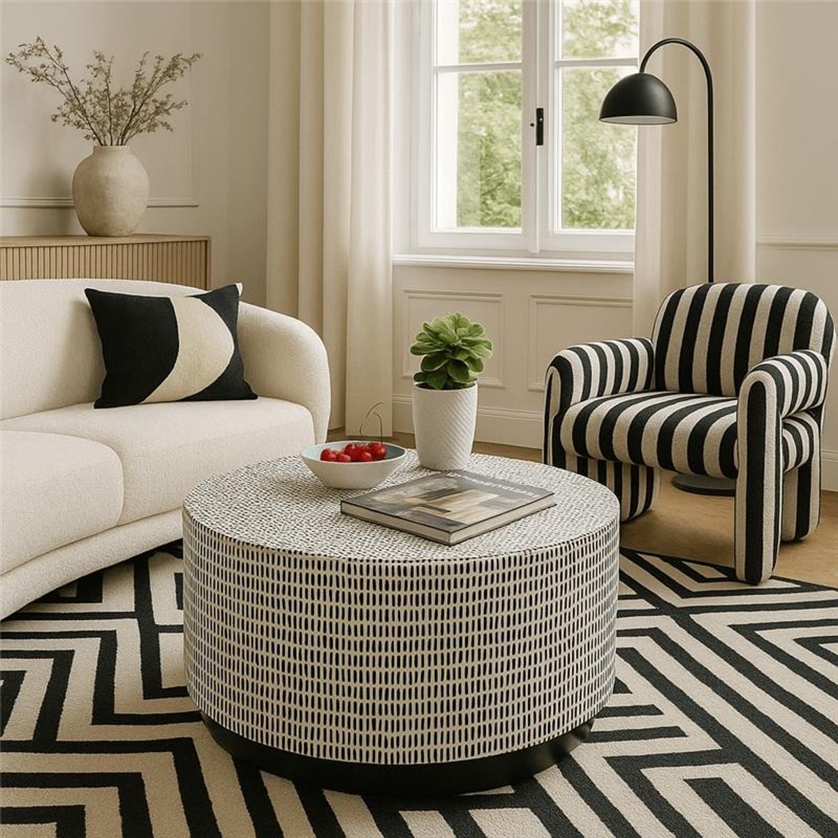 Table basse ronde, PIANO noir et blanc, KARE DESIGN