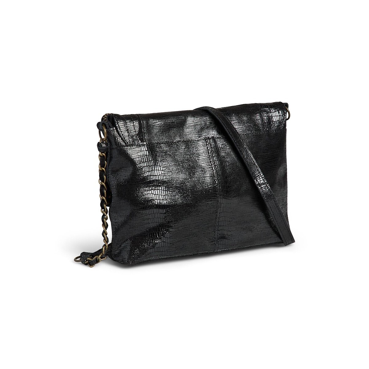 Petit sac à main en cuir, effet serpent, Felizia noir, PIECES