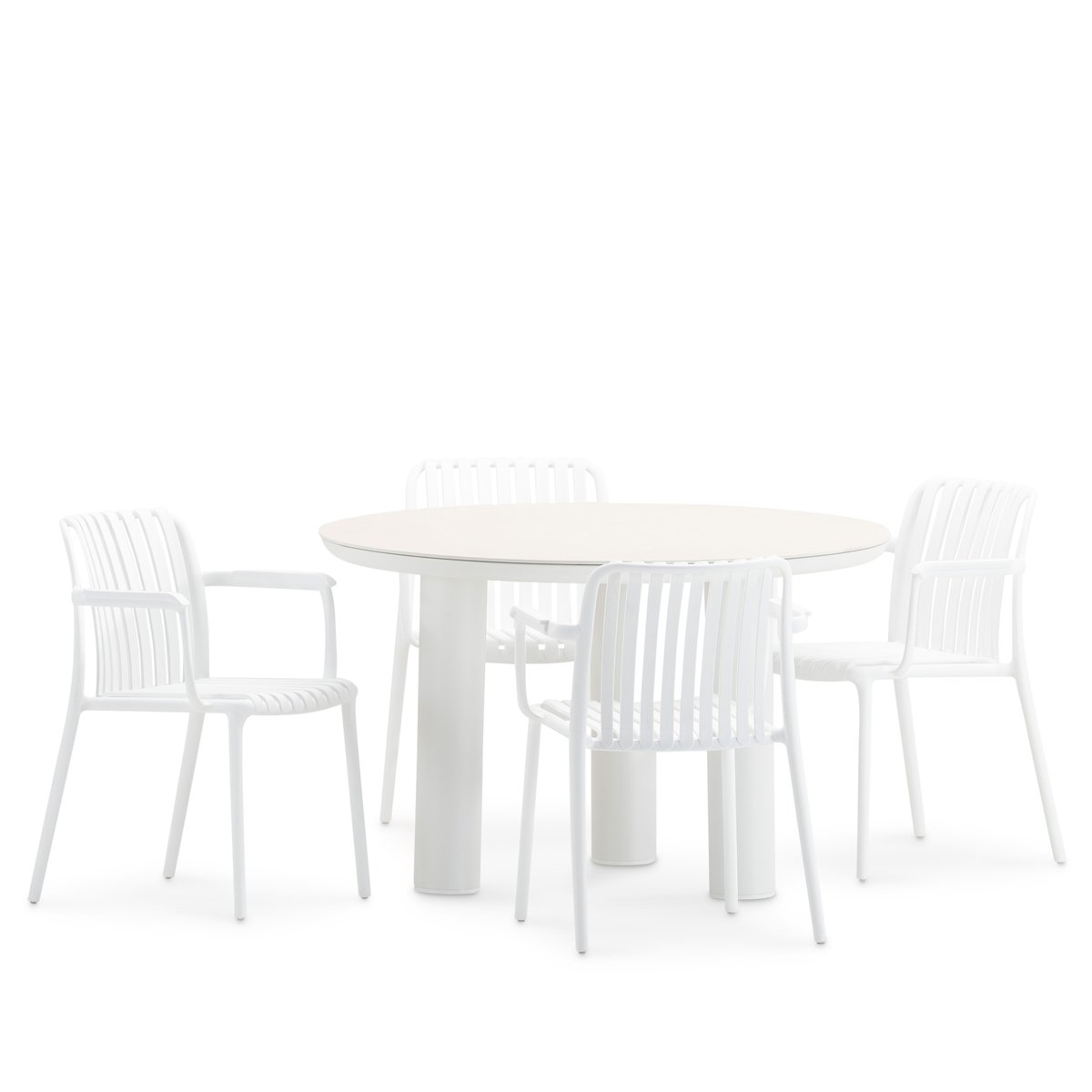 Set de jardin, 4 chaises, PETRA & CORA blanc, plateau beige, DEFORA HOME