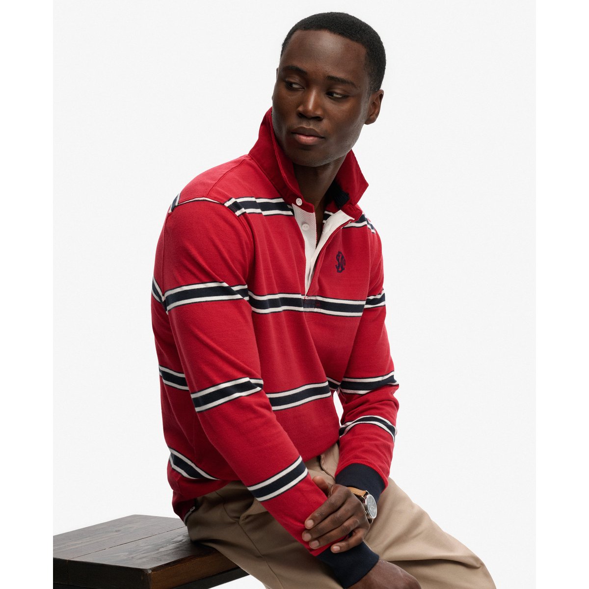 Polo de Rugby Vintage Athletic Stripe rouge rayé, SUPERDRY