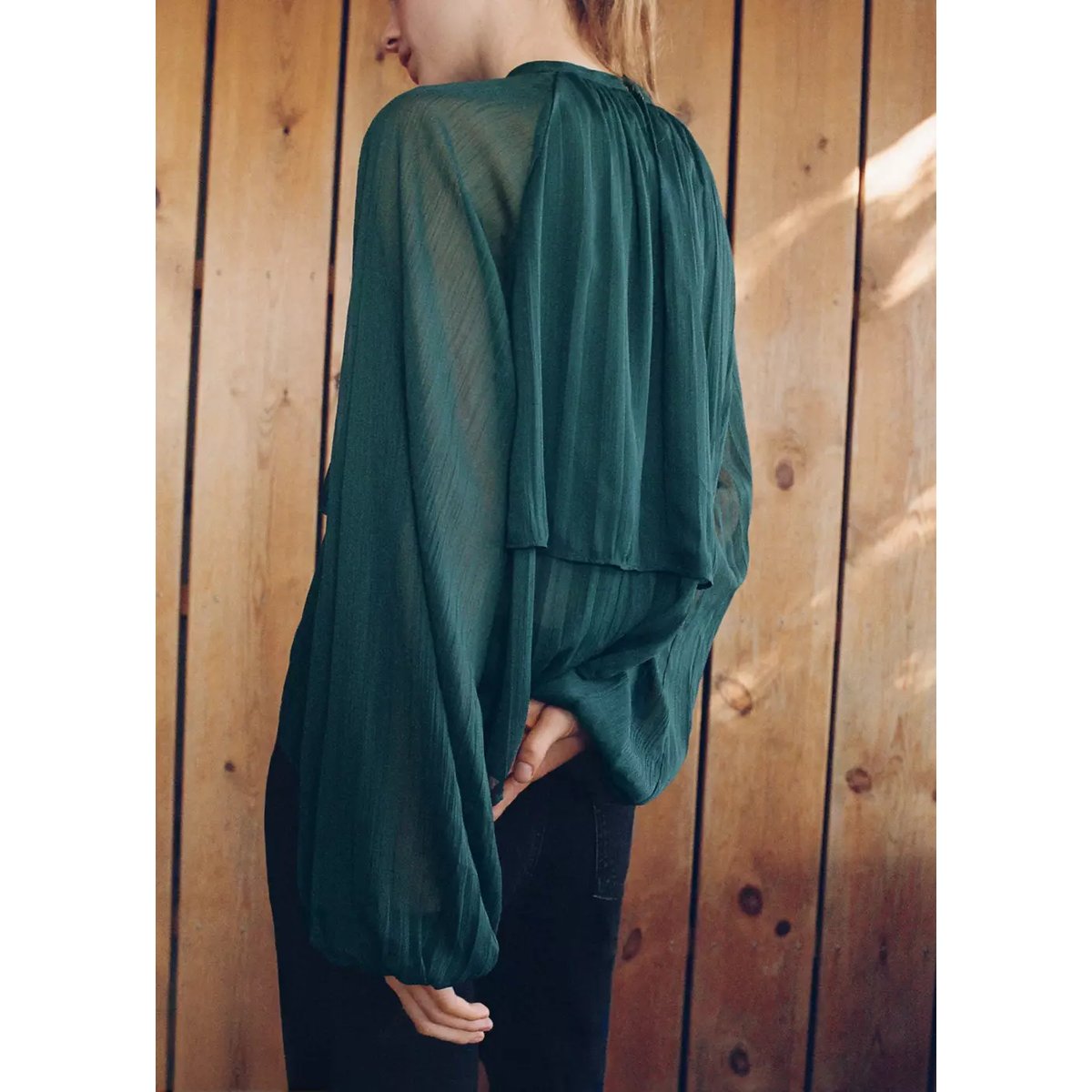 Blouse bouffante à volants bleu pétrole, MANGO TEEN