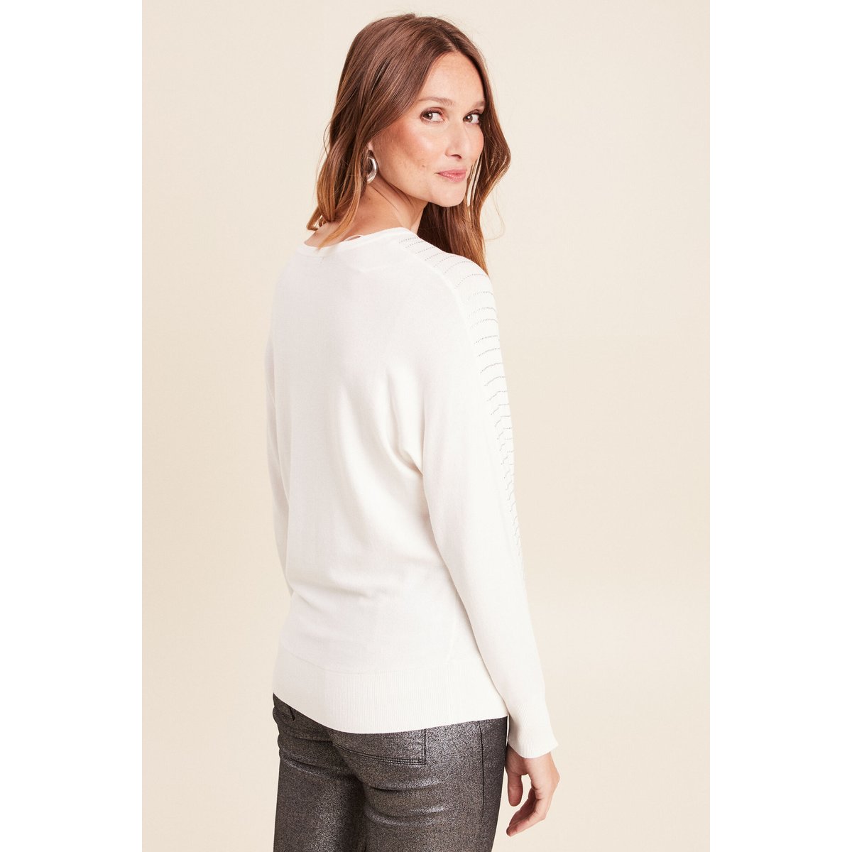 Pull ajusté col bateau strass ecru, BREAL