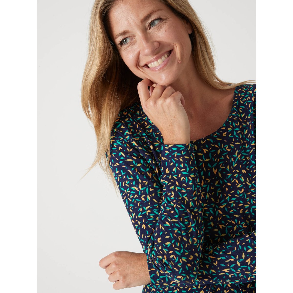 Robe fluide manches longues imprimé bleu, DAXON