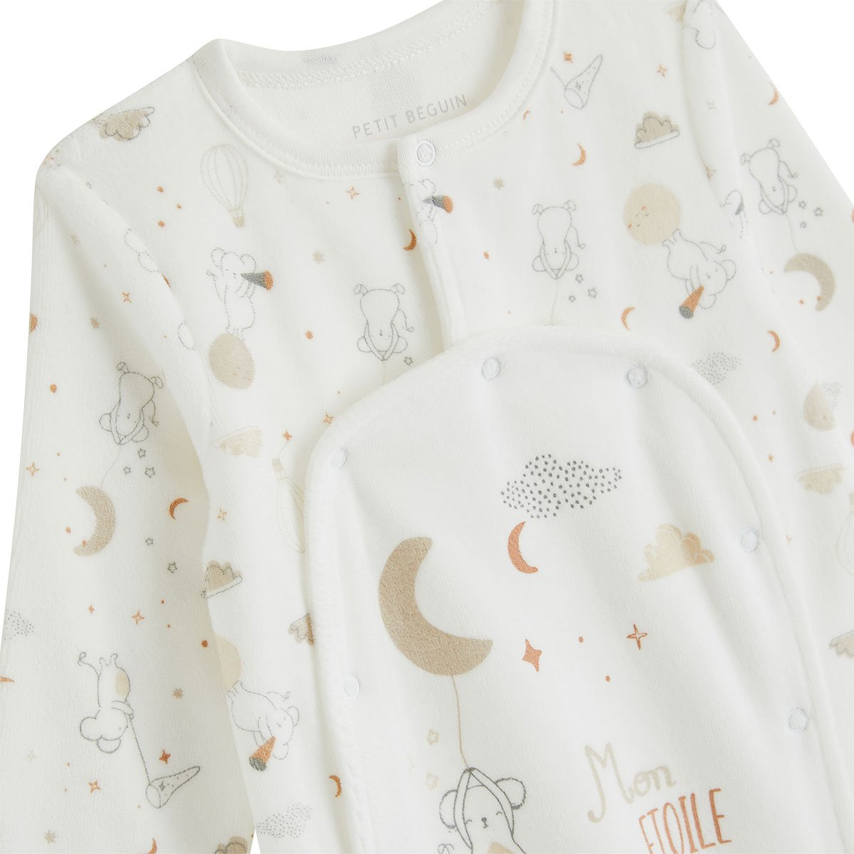 Kit naissance 3 pièces pyjama, body et doudou bébé Eliah ecru, PETIT BEGUIN