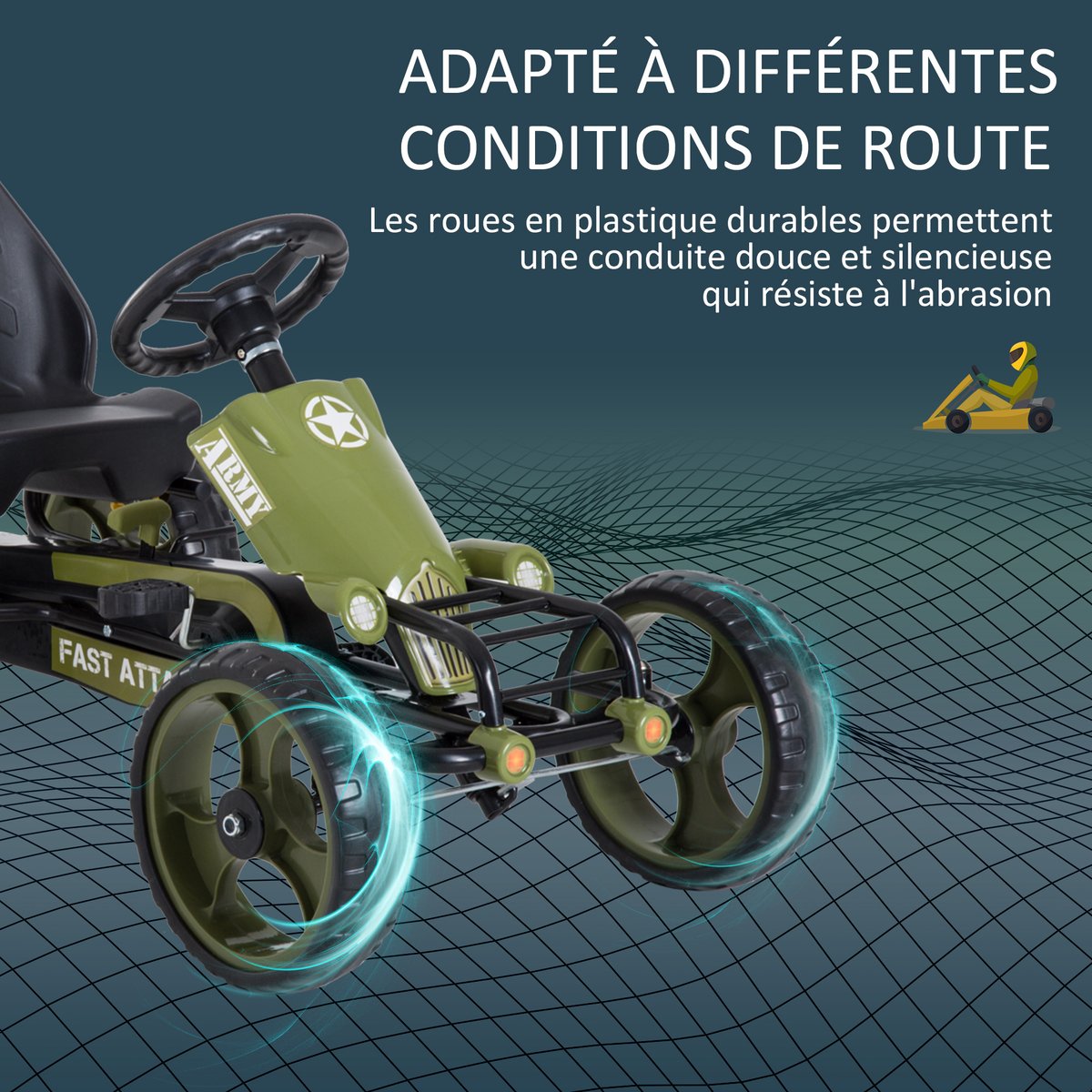 Kart à pédales Métal Vert vert, HOMCOM