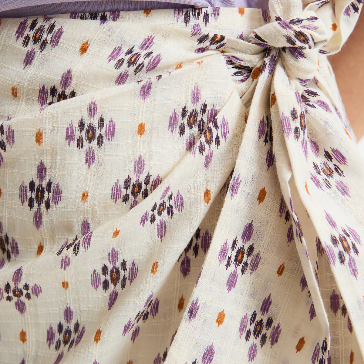 Jupe portefeuille midi imprimée à nouer imprimé mauve, LA REDOUTE COLLECTIONS