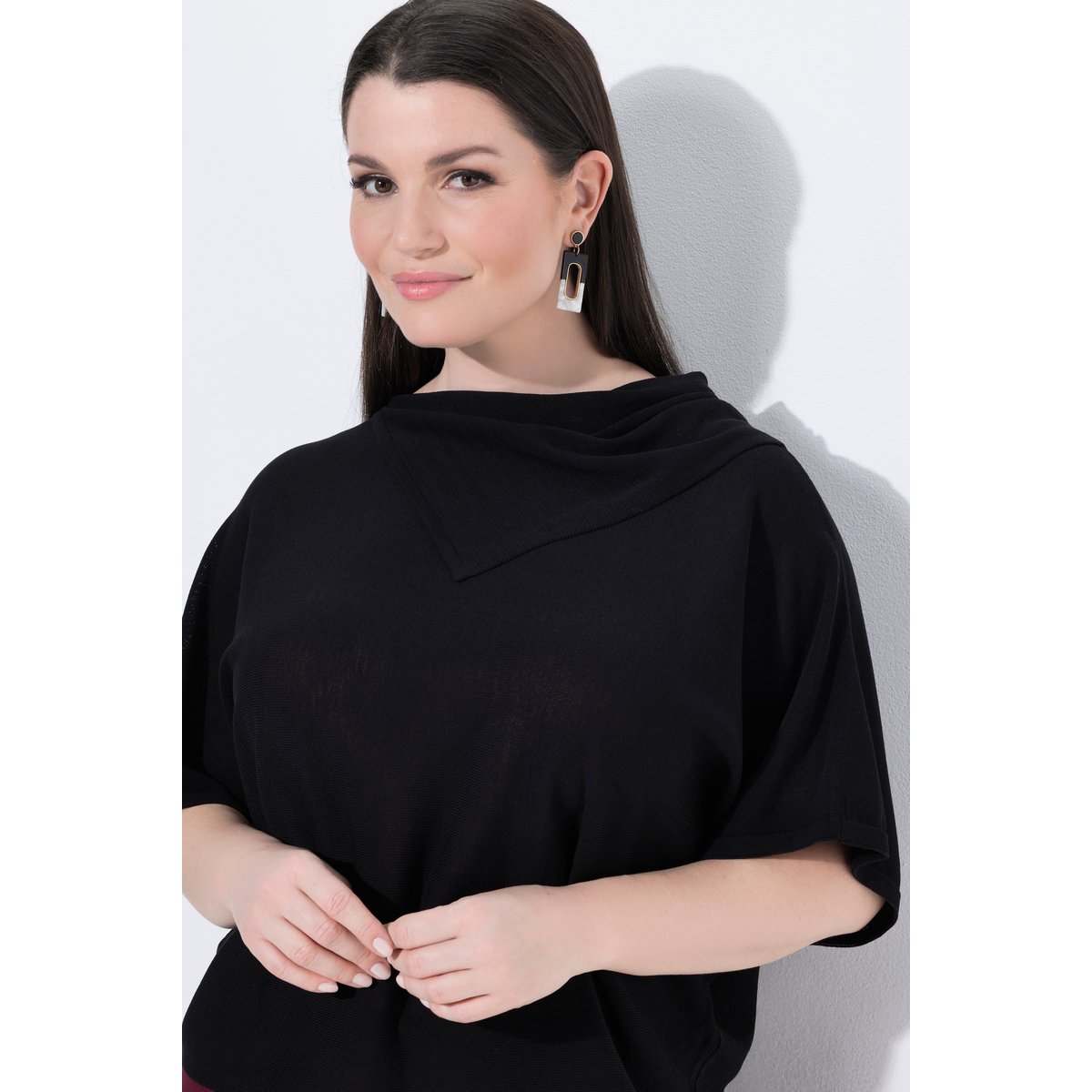 Pull, maille transversale, oversize noir, ULLA POPKEN